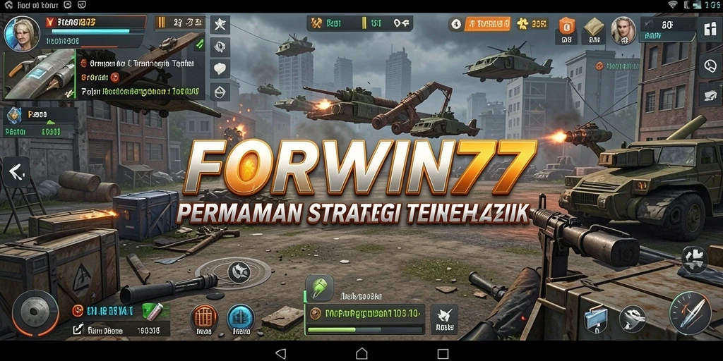 Screenshot utama FORWIN77 yang menampilkan gameplay strategi yang menarik dan mendebarkan.