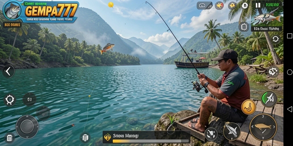 Tampilan gameplay GEMPA777 menampilkan aksi memancing yang seru dan menantang.