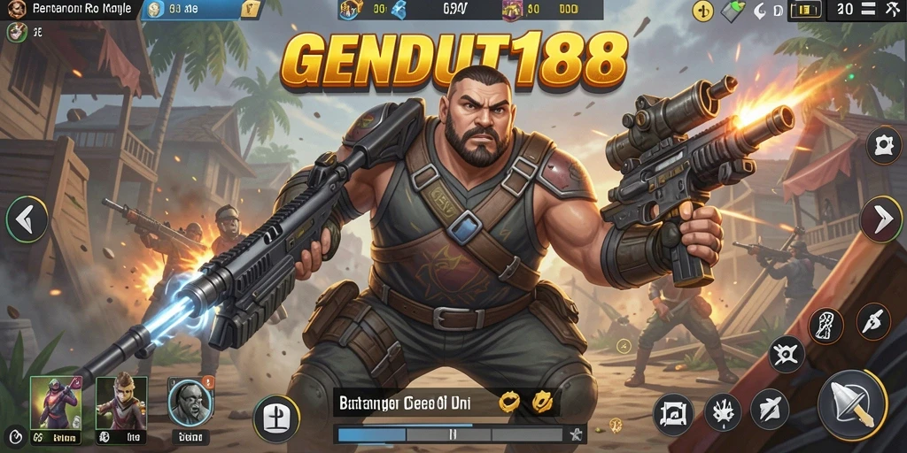 Screenshot utama GENDUT188 menampilkan pertarungan seru di arena Battle Royale.