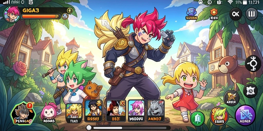 Screenshot GIGA33 menampilkan aksi seru dan karakter anime yang penuh warna.