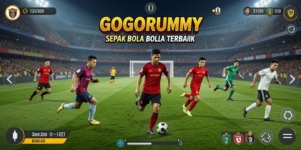 Tampilan dalam permainan GOGORUMMY yang penuh aksi sepak bola.
