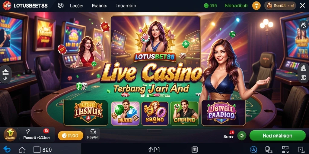 Screenshot gameplay LOTUSBET88 menampilkan dealer live dan suasana casino yang mendebarkan.