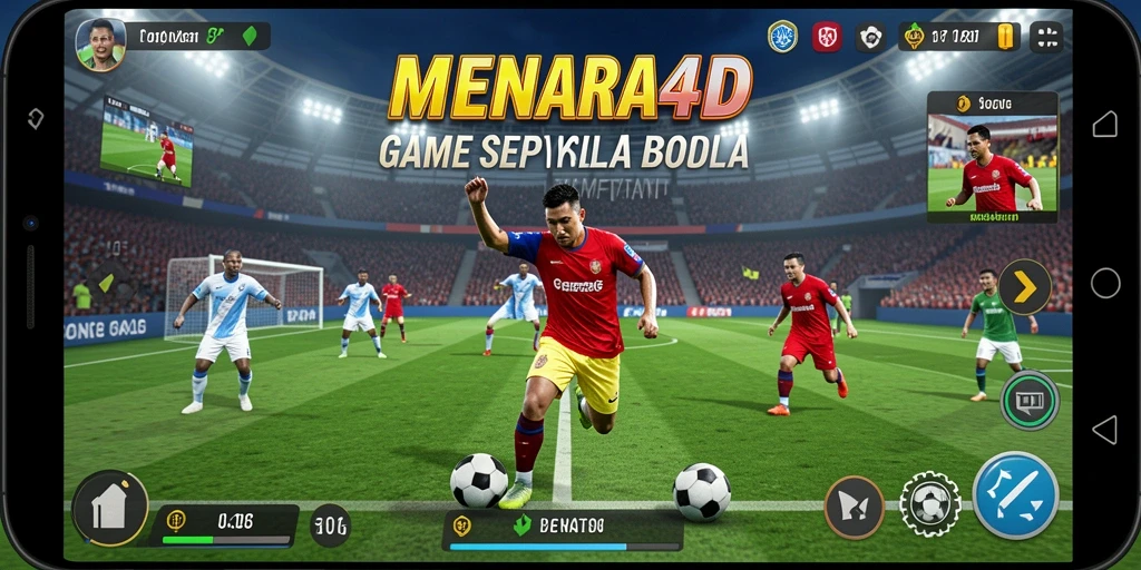 Tangkapan layar MENARA4D menampilkan aksi seru di lapangan sepak bola.
