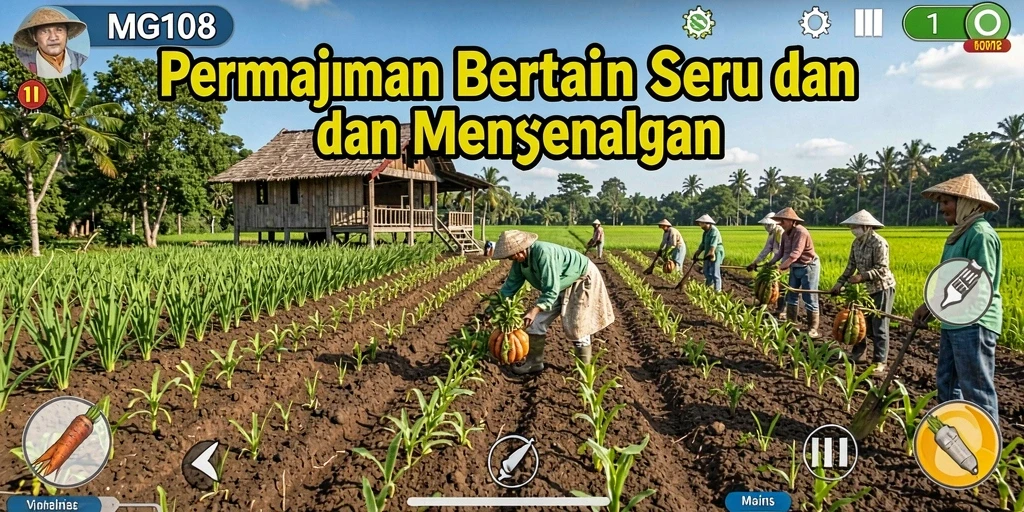 Tangkapan layar MG108 menampilkan aktivitas bertani yang seru.