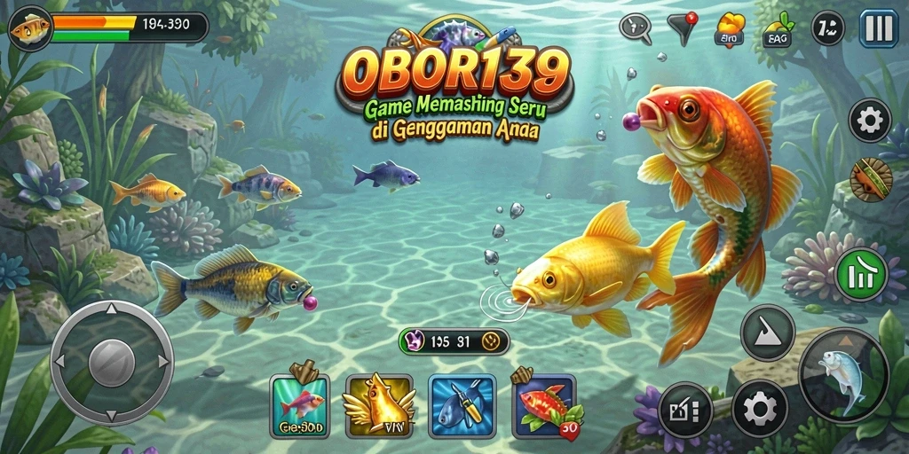 Tampilan menarik dari gameplay Fishing di OBOR138 yang menampilkan berbagai spesies ikan.