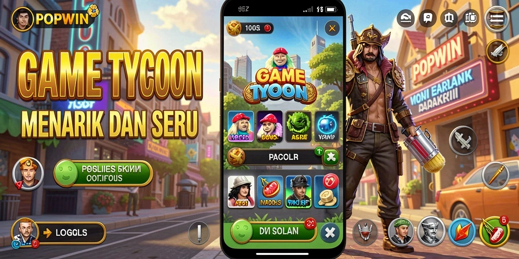 Gameplay menarik dari POPWIN yang menunjukkan pengelolaan bisnis.
