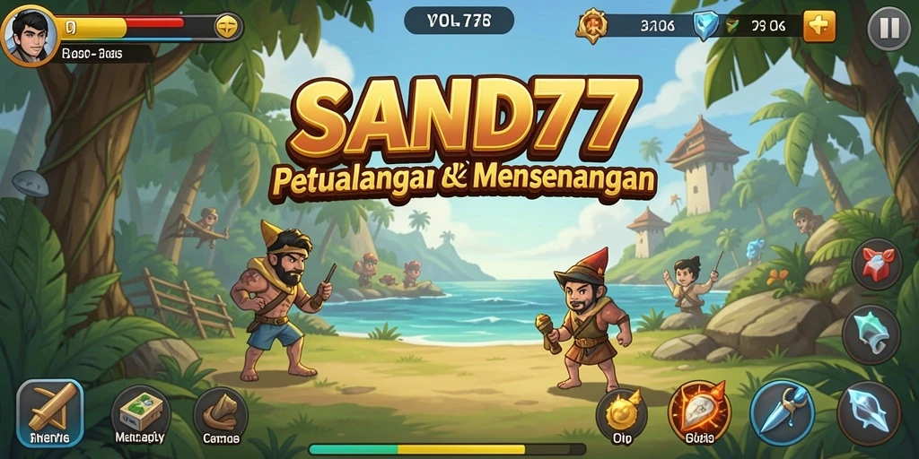 Screenshot gameplay SAND77 menampilkan aksi seru dalam pengumpulan sumber daya.