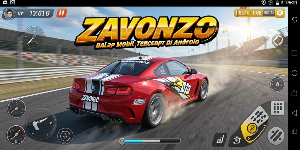 Screenshot ZAVONZO menampilkan aksi balap mobil yang mendebarkan.